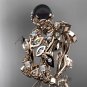 14k rose gold diamond round black cultured pearl leaf wedding set ABP59S