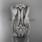 14k white gold matte finish diamond flower wedding band, engagement ring ADLR523B