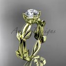 unique 14k yellow gold vine and leaf engagement ring with a Moissanite center stone ADLR522