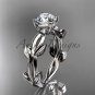 unique platinum vine and leaf engagement ring with a Moissanite center stone ADLR522
