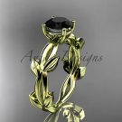 unique 14k yellow gold vine and leaf engagement ring with a Black Diamond center stone ADLR522