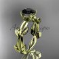 unique 14k yellow gold vine and leaf engagement ring with a Black Diamond center stone ADLR522