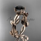 unique 14k rose gold vine and leaf engagement ring with a Black Diamond center stone ADLR522