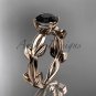 unique 14k rose gold vine and leaf engagement ring with a Black Diamond center stone ADLR522