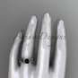 unique platinum vine and leaf engagement ring with a Black Diamond center stone ADLR522