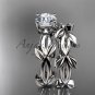 unique 14k white gold leaf and vine wedding set with a Moissanite center stone ADLR522S