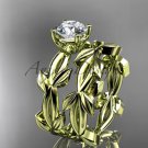 unique 14k yellow gold leaf and vine wedding set with a Moissanite center stone ADLR522S