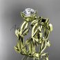 unique 14k yellow gold leaf and vine wedding set with a Moissanite center stone ADLR522S