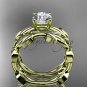 unique 14k yellow gold leaf and vine wedding set with a Moissanite center stone ADLR522S