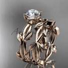 unique 14k rose gold leaf and vine wedding set with a Moissanite center stone ADLR522S