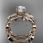 unique 14k rose gold leaf and vine wedding set with a Moissanite center stone ADLR522S
