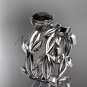 unique 14k white gold leaf and vine wedding set with a Black Diamond center stone ADLR522S