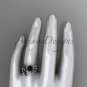 unique 14k white gold leaf and vine wedding set with a Black Diamond center stone ADLR522S