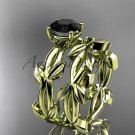 unique 14k yellow gold leaf and vine wedding set with a Black Diamond center stone ADLR522S