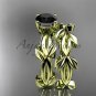 unique 14k yellow gold leaf and vine wedding set with a Black Diamond center stone ADLR522S
