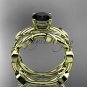 unique 14k yellow gold leaf and vine wedding set with a Black Diamond center stone ADLR522S