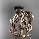 unique 14k rose gold leaf and vine wedding set with a Black Diamond center stone ADLR522S