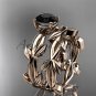 unique 14k rose gold leaf and vine wedding set with a Black Diamond center stone ADLR522S