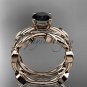 unique 14k rose gold leaf and vine wedding set with a Black Diamond center stone ADLR522S
