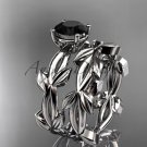 unique platinum leaf and vine wedding set with a Black Diamond center stone ADLR522S