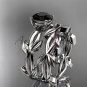 unique platinum leaf and vine wedding set with a Black Diamond center stone ADLR522S