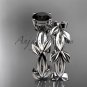 unique platinum leaf and vine wedding set with a Black Diamond center stone ADLR522S