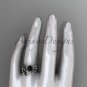 unique platinum leaf and vine wedding set with a Black Diamond center stone ADLR522S