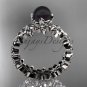 14k white gold diamond round tahitian black cultured pearl flower engagement ring ABP57