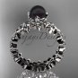 platinum diamond round tahitian black cultured pearl flower engagement ring ABP57