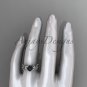 platinum diamond round tahitian black cultured pearl flower engagement ring ABP57