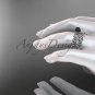 14k white gold diamond round tahitian black cultured pearl flower engagement set ABP57S