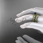 14k yellow gold diamond round tahitian black cultured pearl flower engagement set ABP57S