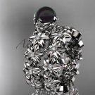 platinum diamond round tahitian black cultured pearl flower engagement set ABP57S