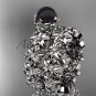 platinum diamond round tahitian black cultured pearl flower engagement set ABP57S