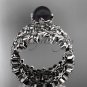 platinum diamond round tahitian black cultured pearl flower engagement set ABP57S