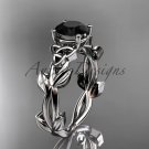 Celtic knot white gold leaf engagement ring with a Black Diamond center stone CT7522