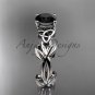 Celtic knot white gold leaf engagement ring with a Black Diamond center stone CT7522