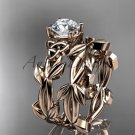 Celtic knot rose gold leaf wedding ring set with a "Forever One" Moissanite center stone CT7522S