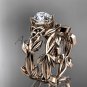 Celtic knot rose gold leaf wedding ring set with a "Forever One" Moissanite center stone CT7522S