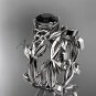 Celtic knot white gold leaf wedding ring set with a Black Diamond center stone CT7522S