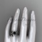 Celtic knot white gold leaf wedding ring set with a Black Diamond center stone CT7522S