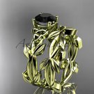 Celtic knot yellow gold leaf wedding ring set with a Black Diamond center stone CT7522S