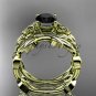 Celtic knot yellow gold leaf wedding ring set with a Black Diamond center stone CT7522S