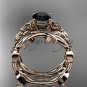Celtic knot rose gold leaf wedding ring set with a Black Diamond center stone CT7522S