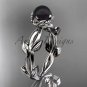 Black Pearl flower engagement 14kt white gold ring without diamonds ABP522