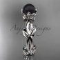 Black Pearl flower engagement 14kt white gold ring without diamonds ABP522