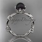 Black Pearl flower engagement 14kt white gold ring without diamonds ABP522