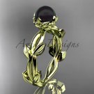 Black Pearl flower engagement 14kt yellow gold ring without diamonds ABP522