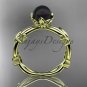 Black Pearl flower engagement 14kt yellow gold ring without diamonds ABP522