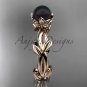 Black Pearl flower engagement 14kt rose gold ring without diamonds ABP522